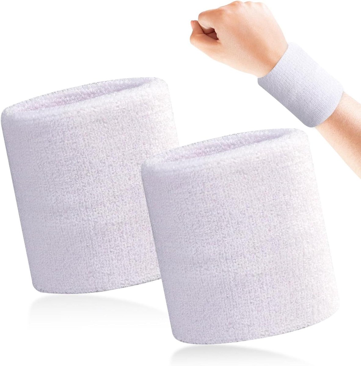 Sport Zweetbanden - Polsbandjes - Actief Blijven - Dubbele Laag - 8 x 8 cm - Wit