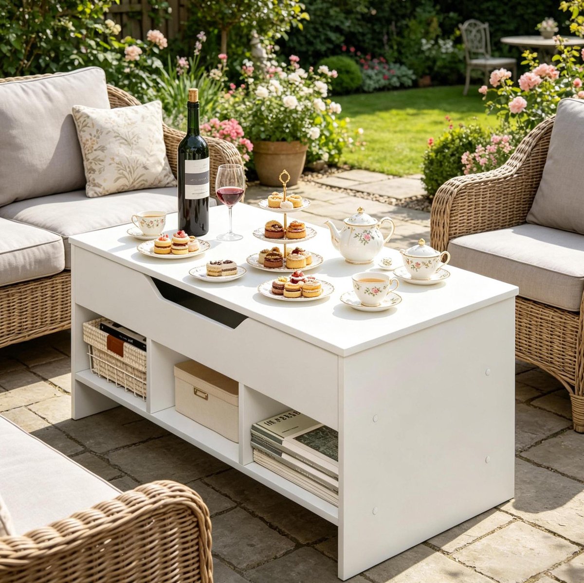 MODFU - Salontafel - Opklapbaar - Lift-Top - Modern - Wit - Rechthoek