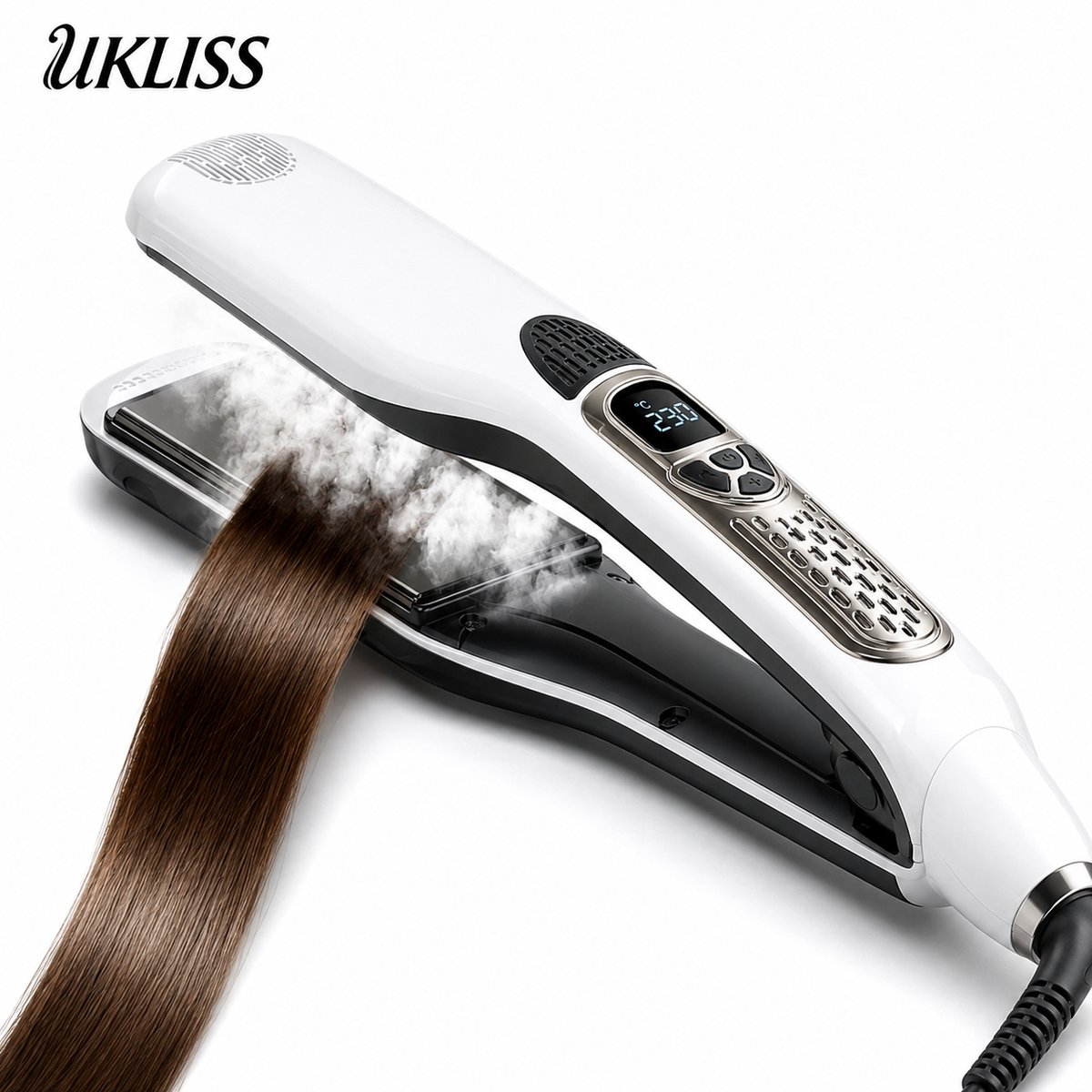 Ukliss Stoomstijltang - Stoom Stijltang - Brede Platen - Professionele Stijltang 4.0 - Hair Straightener - Haartang - Haar stijltang - Lisseur Cheveux - Stoomstijltangs - Wit