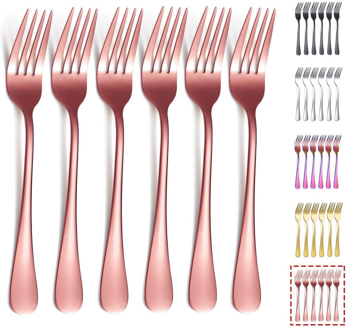 Kyraton Rose Gold Dinner Vork 6 Pieces, Roestvrij staal 20.75 cm Vorken Rose Gold Titanium Plating Zilverwerk, Koper - ShopVlot
