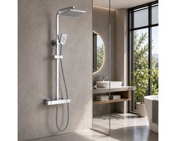 ERFU Thermostatische Regendoucheset – Regendouche 25 cm RVS – Thermostatische Mengkraan Messing – Handdouche – Complete Doucheset voor Badkamer
