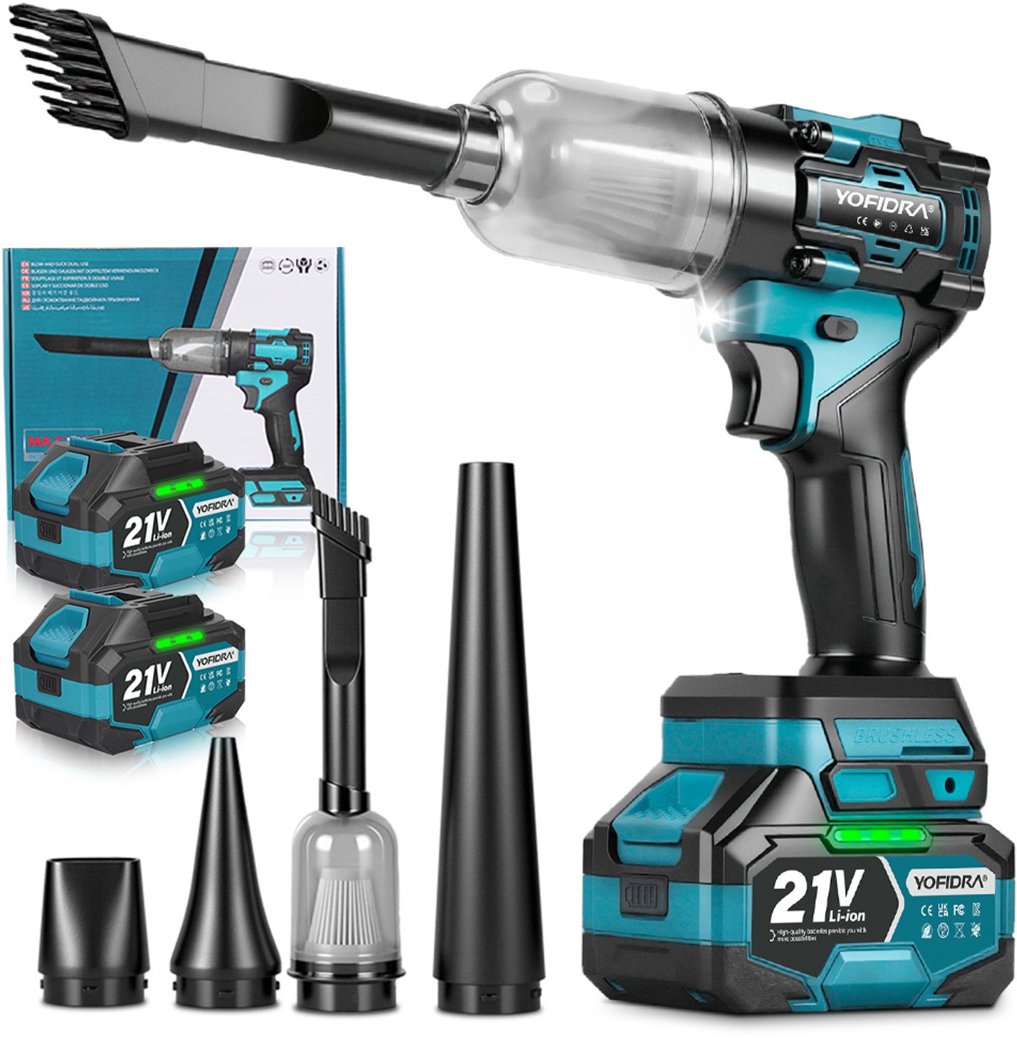 Yofidra Accu Bladblazer - 110 m/s Mini Bladblazer - Air Duster Turbo - Luchtpistool en stofzuiger - Autostofzuiger - met 2x Accu‘s