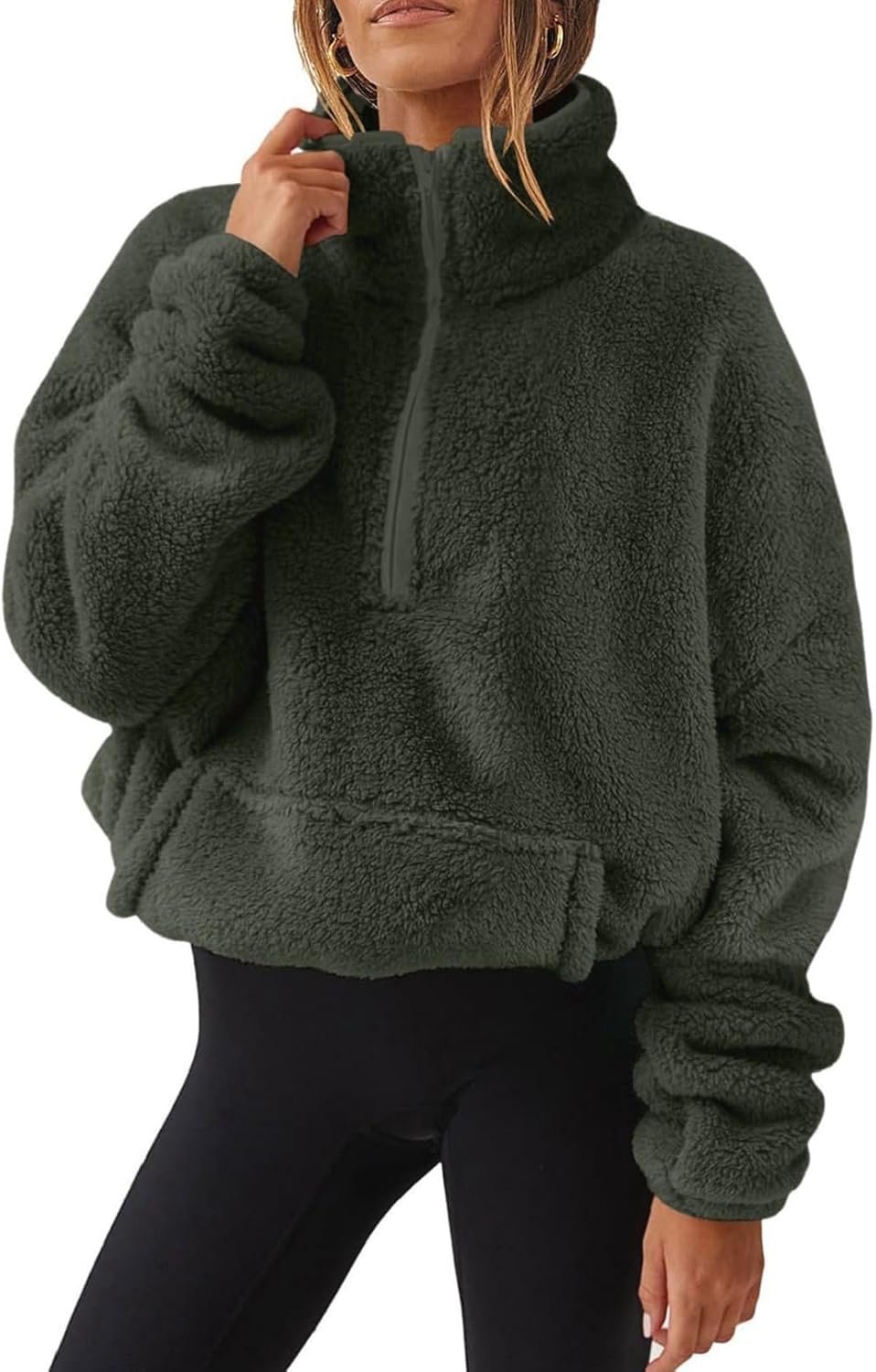 Fleece trui met rits, zakken en teddy voering