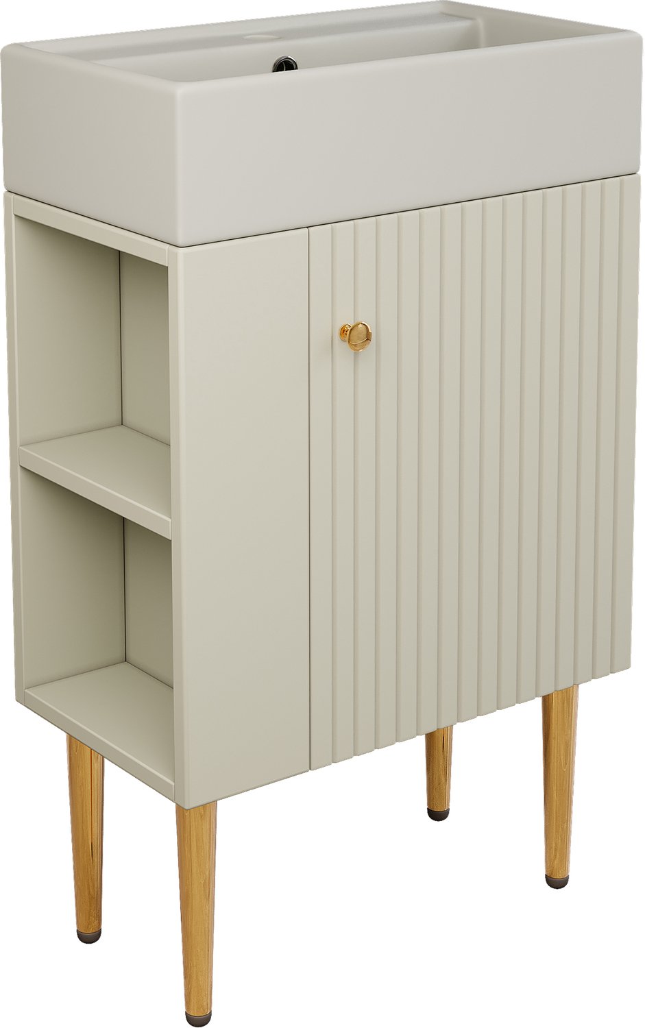 Wastafelmeubel 55 cm - Wit badkamermeubel met wastafel en opbergruimte - Staand model met deuren en zijplanken - Voor kleine badkamer