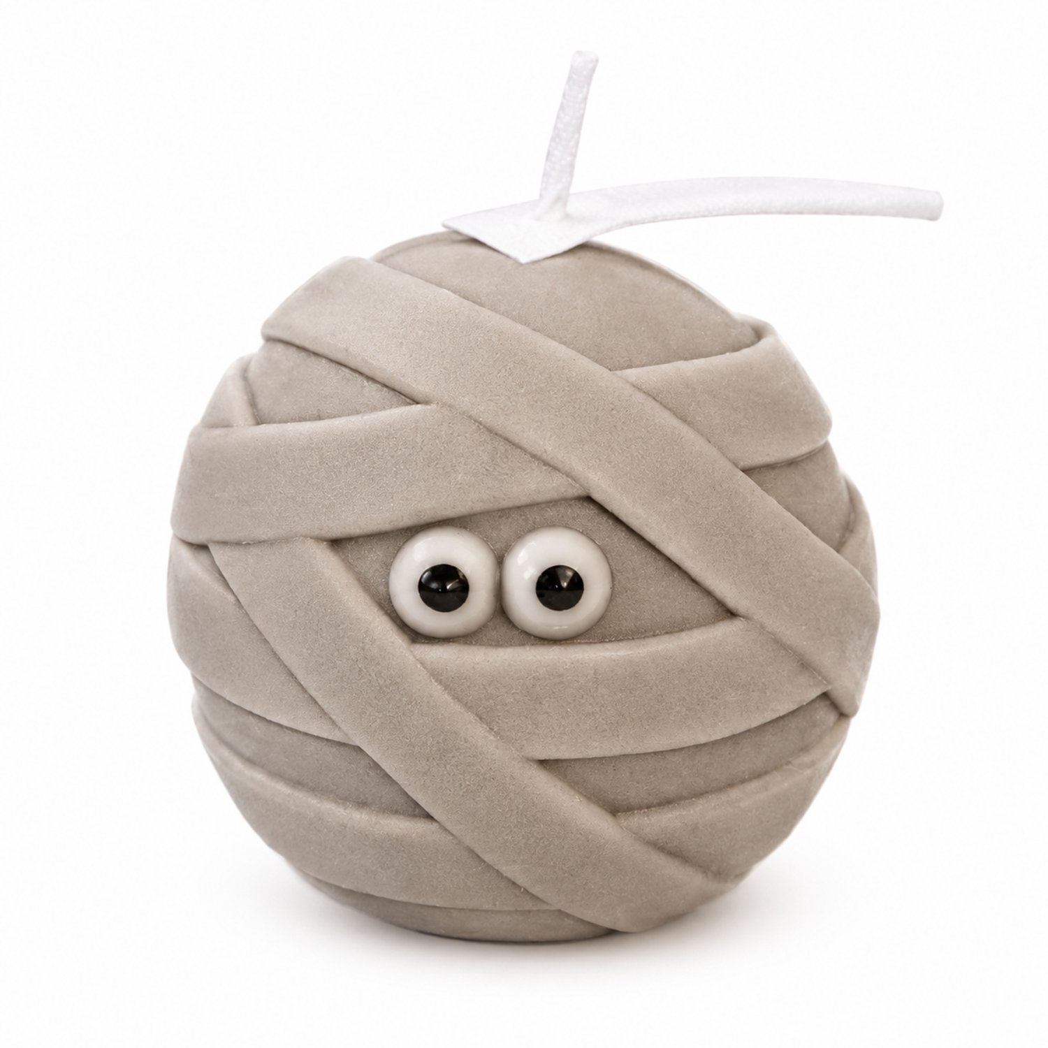 Halloween-geurkaars in mummievorm, lichtgrijs met rozengeur, handgegoten sojawasmengsel, kaarslichaam 55 mm hoog en 63 mm diameter