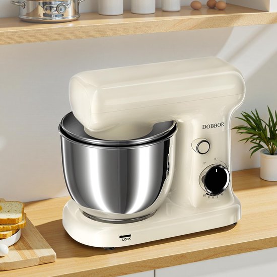 Staande mixer met 2,5 l + 3 l dubbele schalen, 10 versnellingen elektrische bosmaaier, 1500 W, inclusief ei-slag, deegslak en platte schraper voor thuis en dagelijks koken (wit) — afbeelding 5
