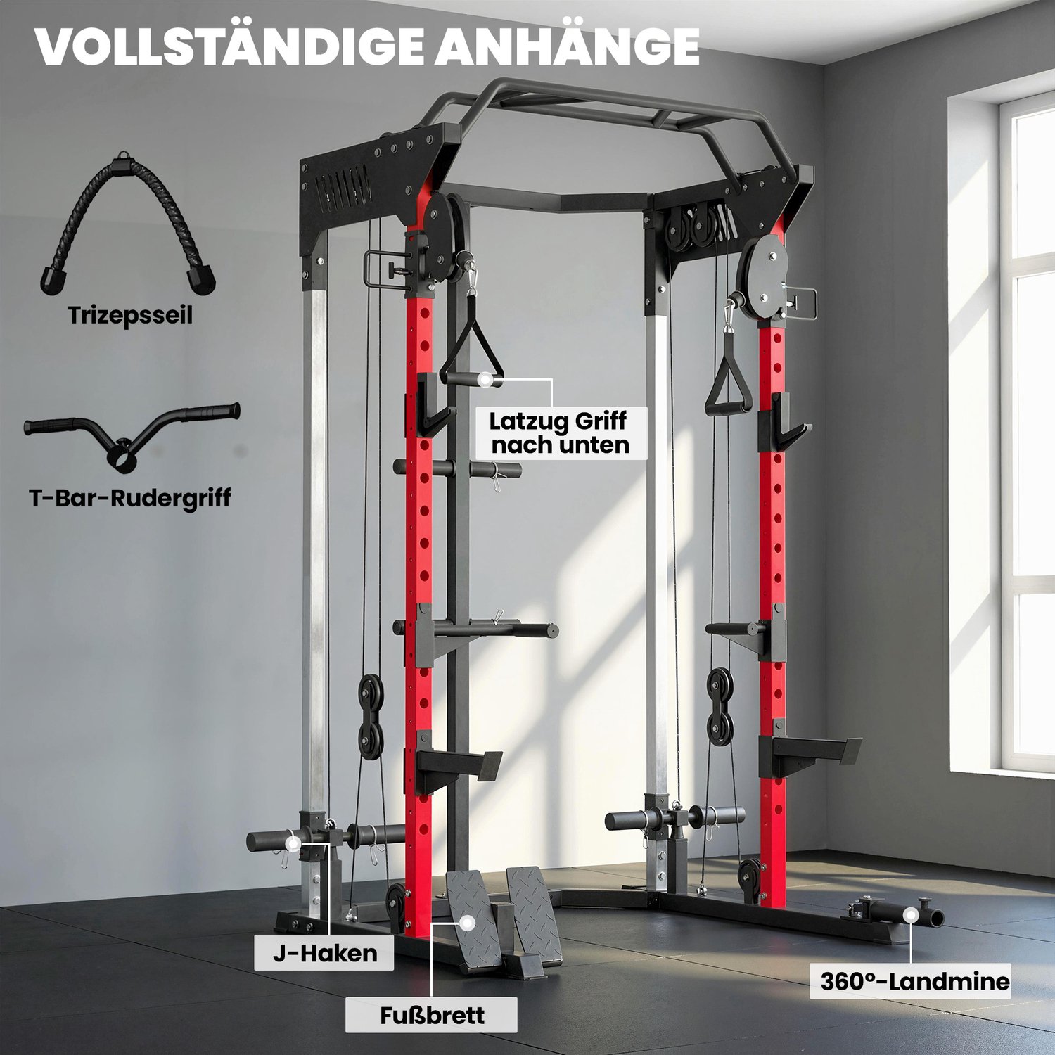 Sporton Krachtstation met Power Rack en dubbel kabelzugsysteem - In hoogte verstelbaar - 168 x 128 x 215 cm - Zwart thumbnail 2