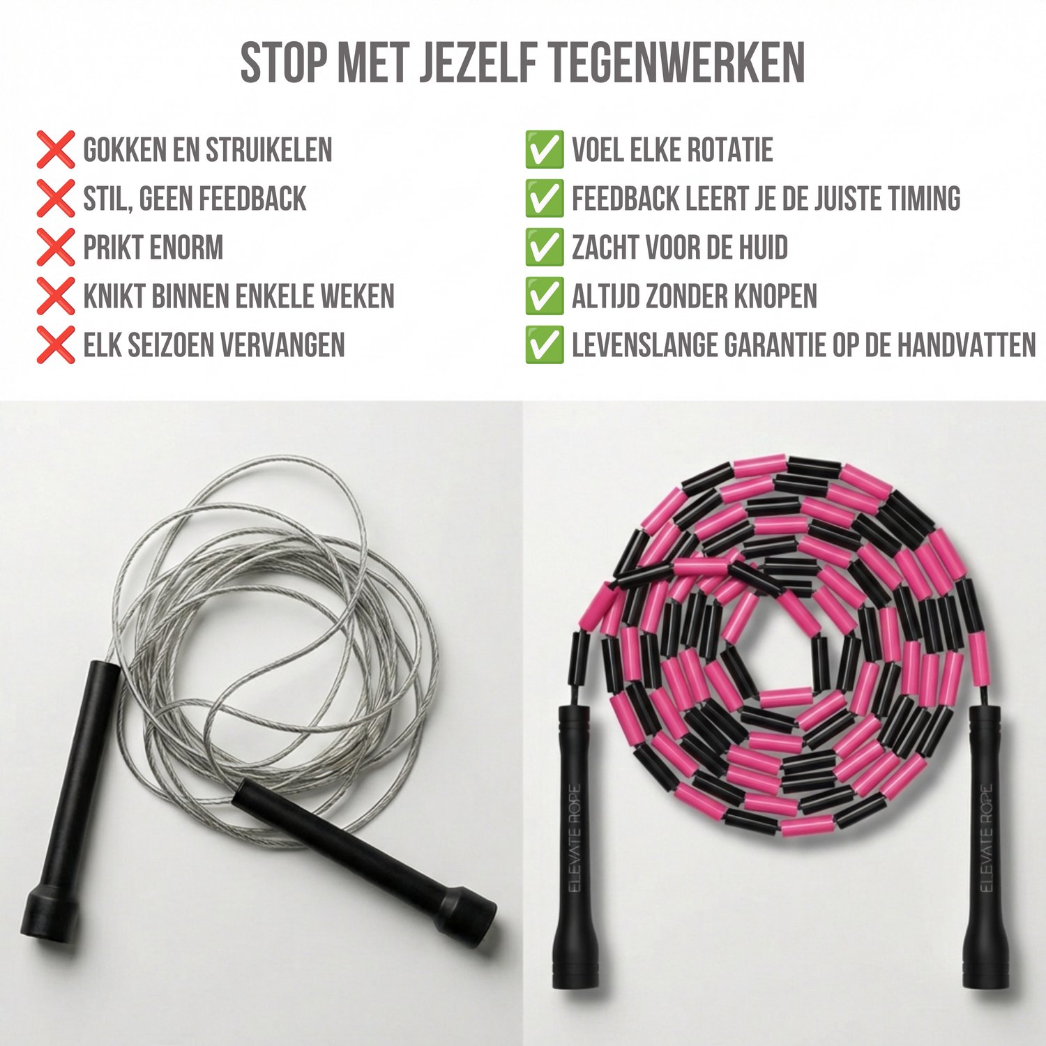 Elevate Rope Professioneel Beaded Springtouw - Verstelbare Jump Rope - Touwtje Springen voor Volwassenen en kinderen - Beaded rope - Conditie & Trucs - Binnen & Buiten Skipping Rope - Fitness Springtouwen — afbeelding 9