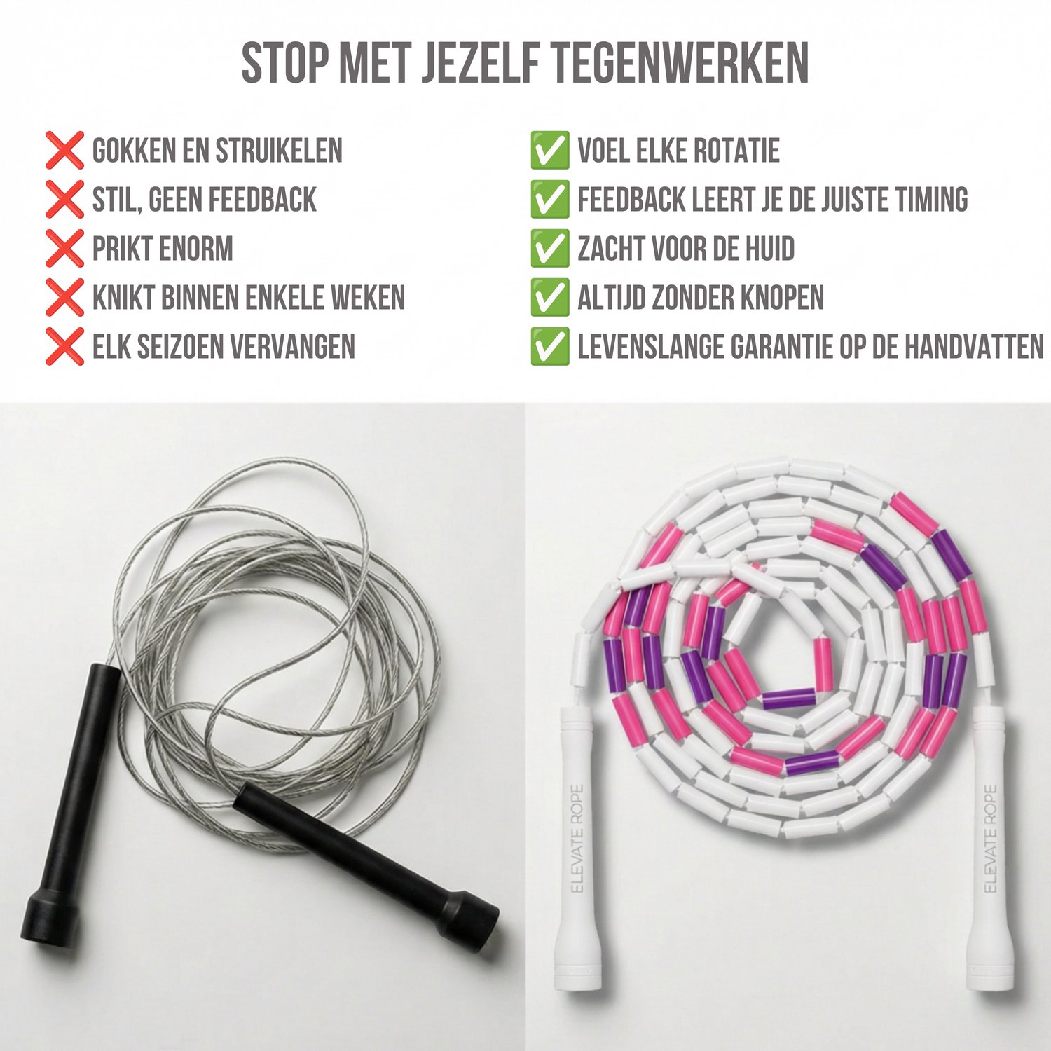 Elevate Rope Professioneel Beaded Springtouw - Verstelbare Jump Rope - Touwtje Springen voor Volwassenen en kinderen - Beaded rope - Conditie & Trucs - Binnen & Buiten Skipping Rope - Fitness Springtouwen — afbeelding 3