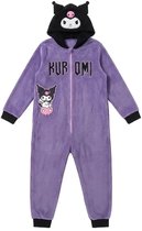 Hello Kitty Kuromi Onesie Meisjes - Jumpsuit - Huispak - Pyjama - Paars en Zwart met Capuchon en Oortjes - Maat 134/140