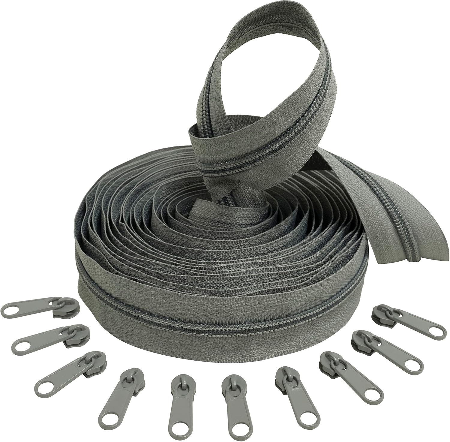 spiraalritssluiting 5m nr. 5 - fabre grijs nylon/metaal - niet afsluitbaar - ideaal voor kledingreparatie m-winkel - m-winkel