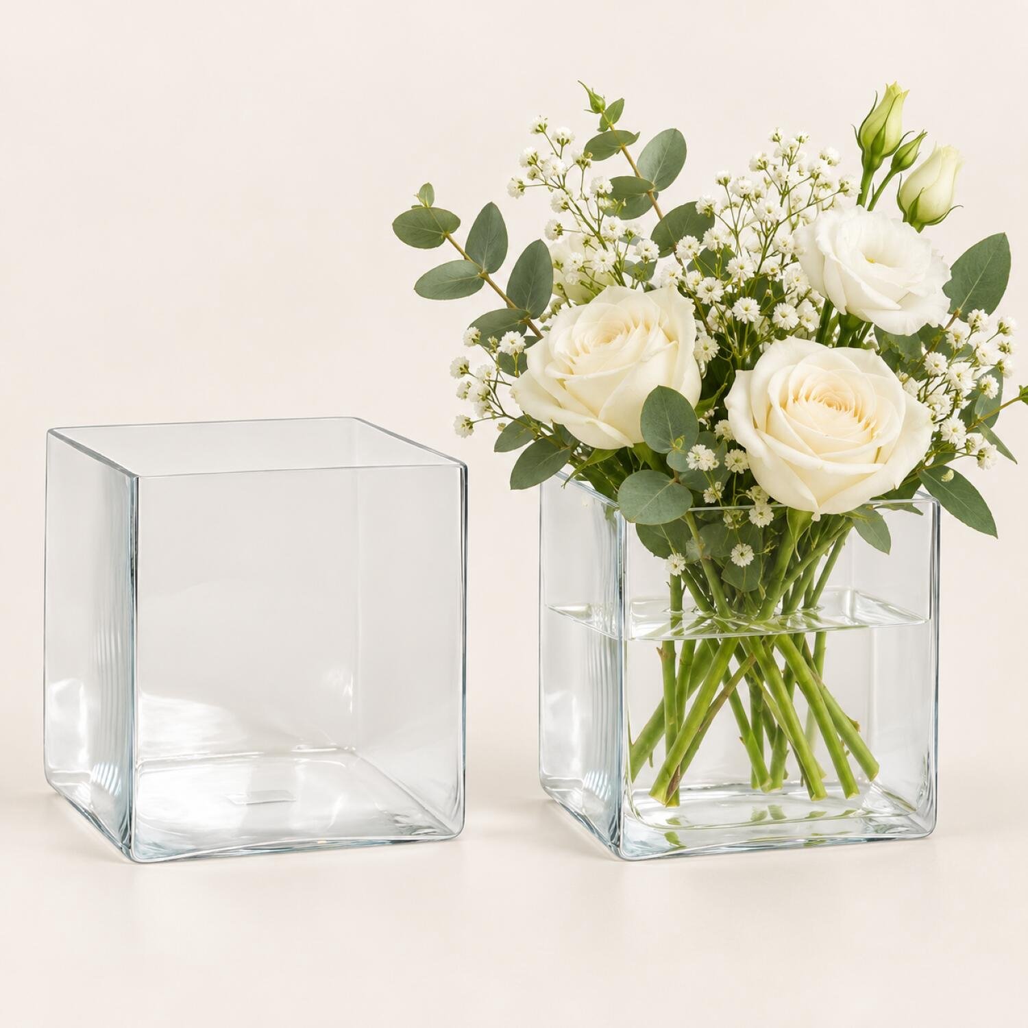 Mica Decorations Vaas - 2x - vierkant - transparant - glas - 20 cm - Accubak - Glazen vazen - Woonaccessoires