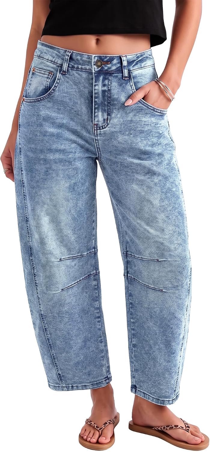 Baggy jeans met hoge taille, gescheurd en stretch