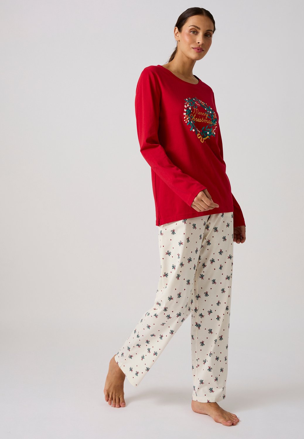 Damart Kerstpyjama van jerseytricot zuiver kamkatoen - Dames - Groen - 46-48 (L)