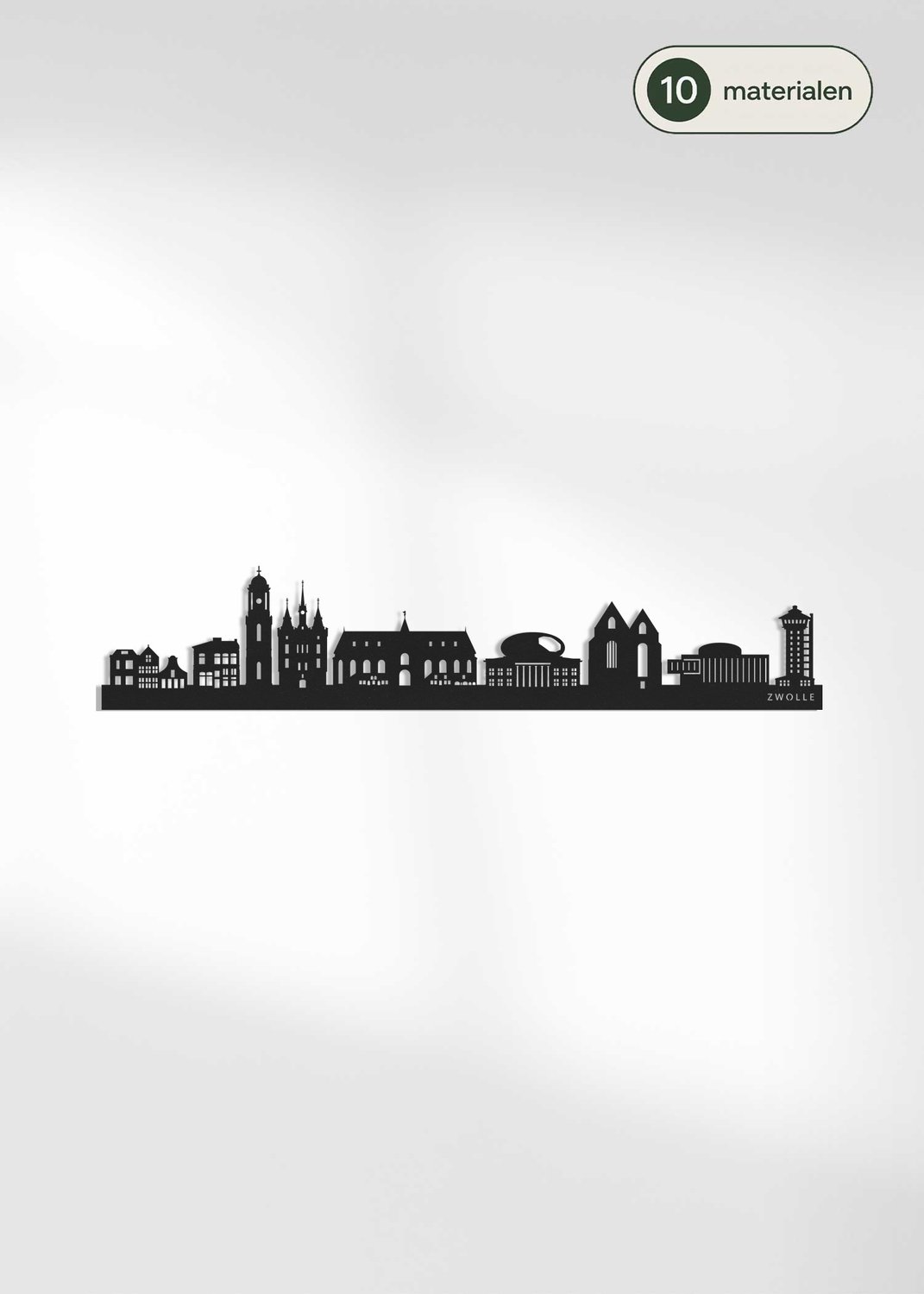 Houten Skyline Zwolle | Wanddecoratie voor aan de muur | Zwart MDF | 100 x 20 cm