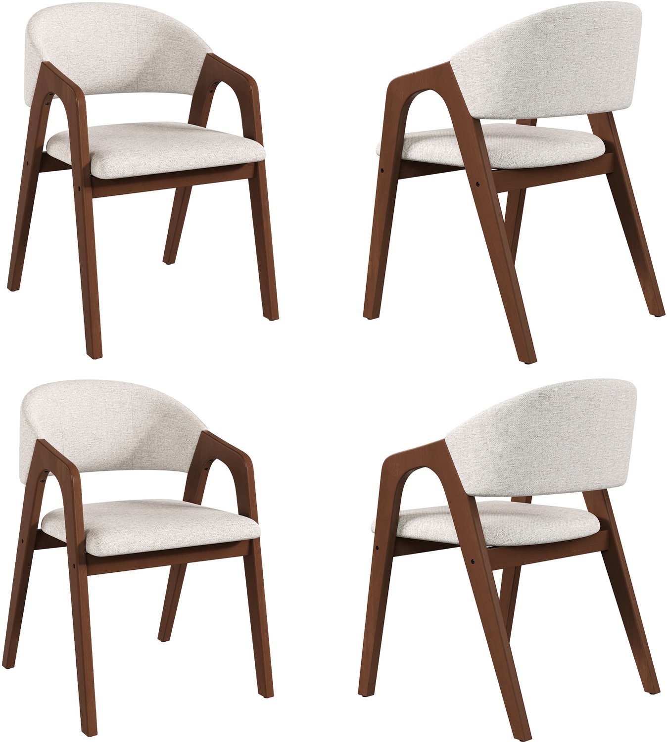 REDOM Set van 4 eetkamerstoelen - Met armleuningen en linnen bekleding - Walnootkleurig/haverbeige Walnootbruin, beige