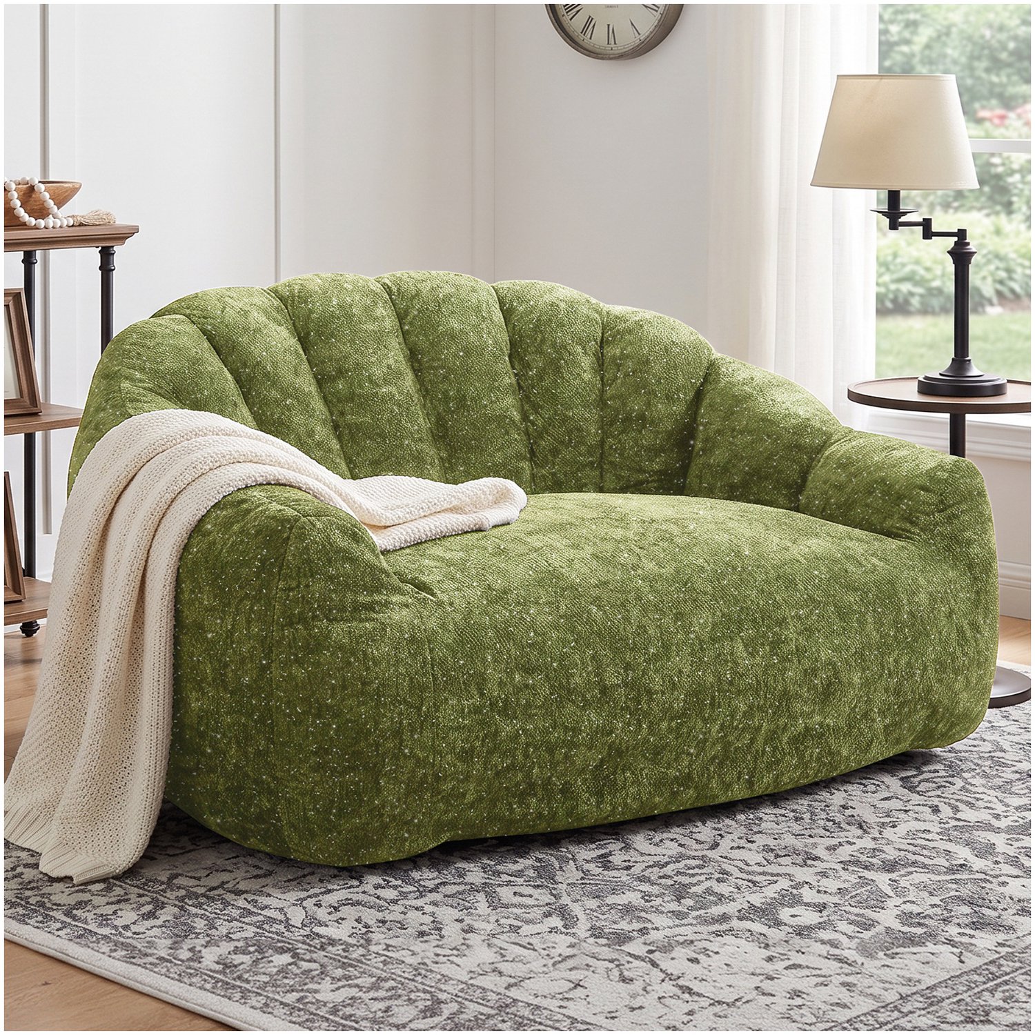 MEUNIQ Groene zitzakstoel met ruime zitting, rugleuning en armleuningen – loungestoel van flanel voor woonkamer en slaapkamer Grasgroen