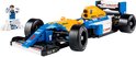 Lego Williams Formule 1 raceauto in blauw, geel en wit, met Nigel Mansell minifiguur.