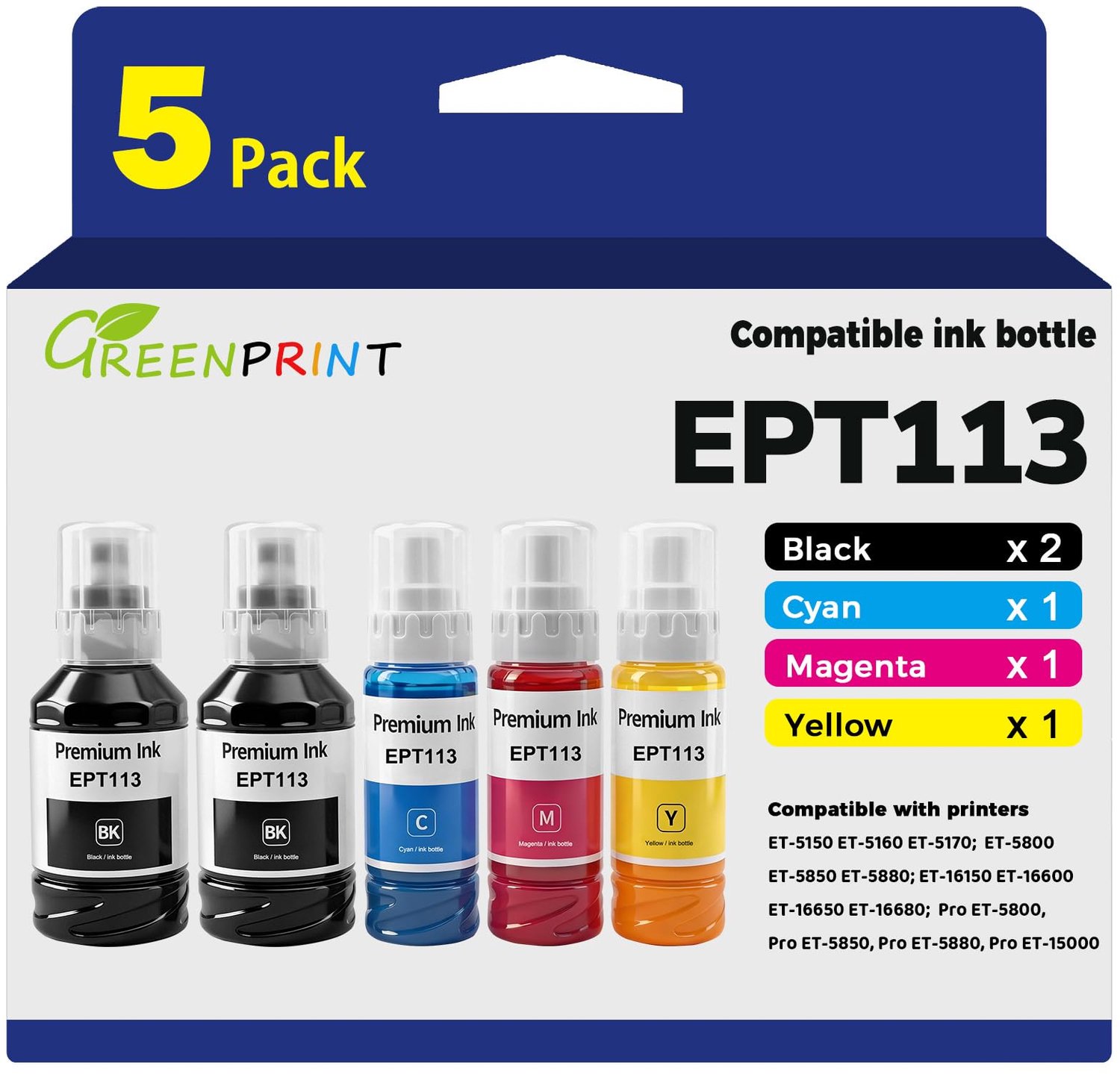 Set van 5 Kleuren Inktflessen voor Printers