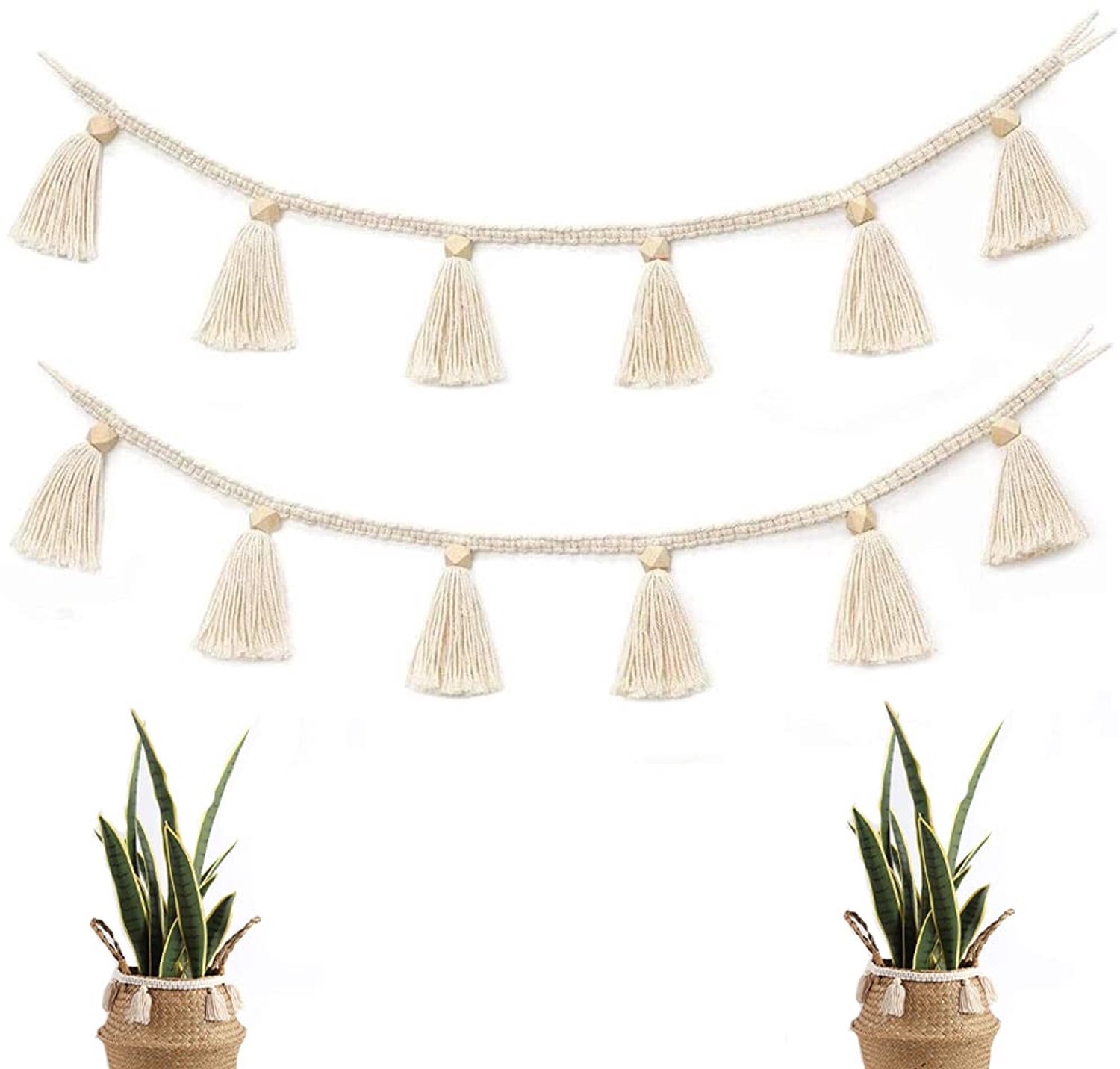 Set van 2 Bohemian Macrame Wandtapijten met Kwastjes