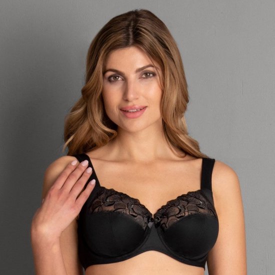 Zwarte Anita Comfort Lucia beugelbeha met kanten details op de bovencups en een subtiel strikje in het midden.