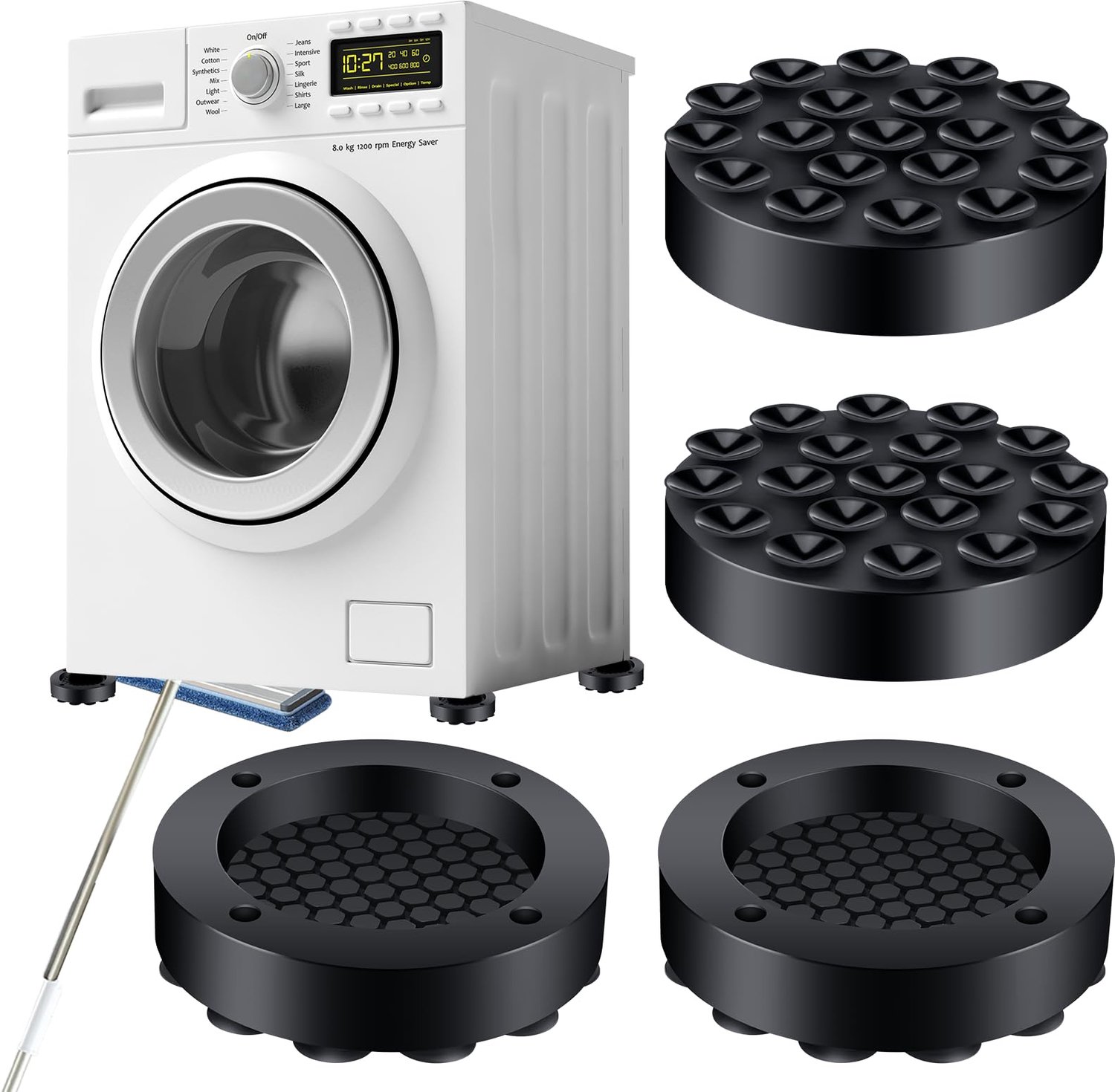 Trillingsdemper 4 stuks - Antivibratiemat - Onderlaag voor wasmachine - Antislip - Sterke zuignap - Geluidsreductie - Wasmachineonderleggers