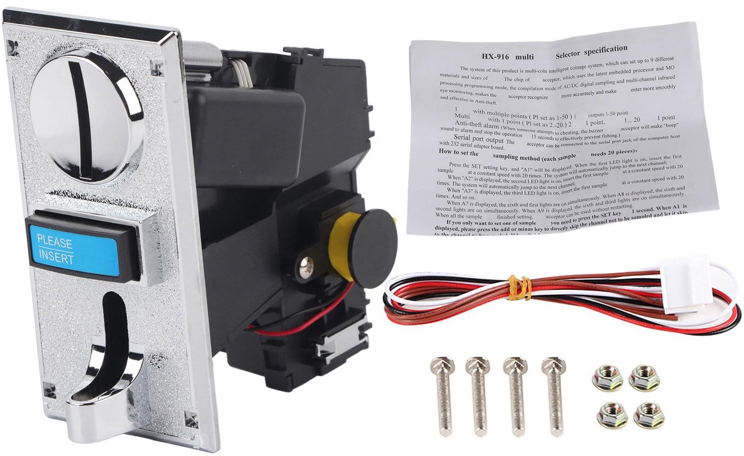 Muntenverzamelaar met automatische verdeler - Chiptelefoon - Nauwkeurigheid 95% - Diameter 15-29 mm - Dikte 1,8-3,0 mm - PC-plastic achterkant - Muntenacceptor