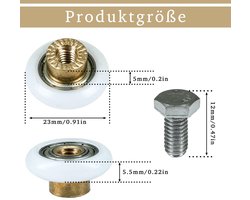 Douchedeurrollen Set van 8 - Roestvrij Staal - 19 mm/23 mm/25 mm/27 mm Diameter - Reservewielen - Schuifdeuren - Stille en Soepele Loop - Schuifdeurrollen
