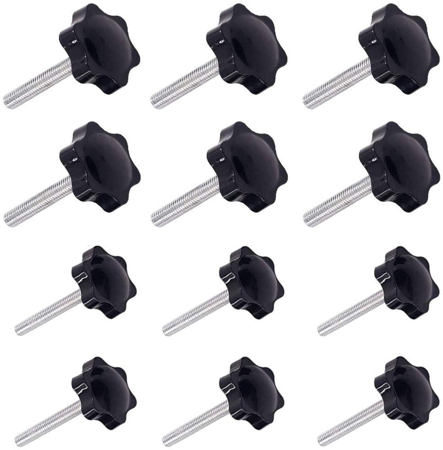 Klemhendel 12 Stuks - M6/M8 Schroefdraad - Kunststof/Metaal - Zwarte Sterknoppen - Geschikt voor Draaibankmachines - Afmetingen: 32/38 mm - Handgreep