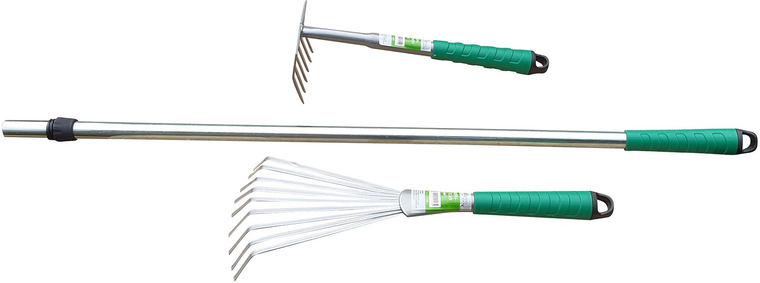 Set van 3 Tuinwerk Tools - Hark, Veegborstel en Verlengstang