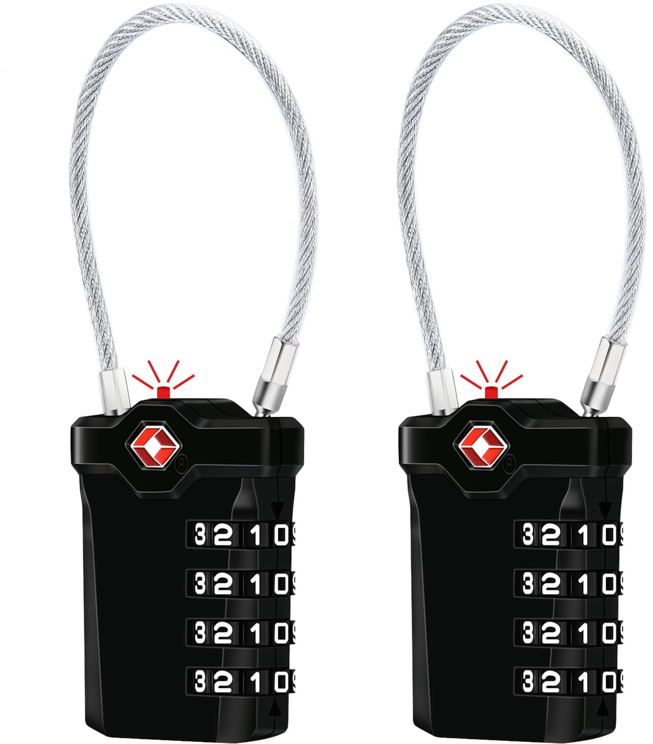 2 Stuks TSA Goedgekeurde Bagagelocks met Flexibele Kabel