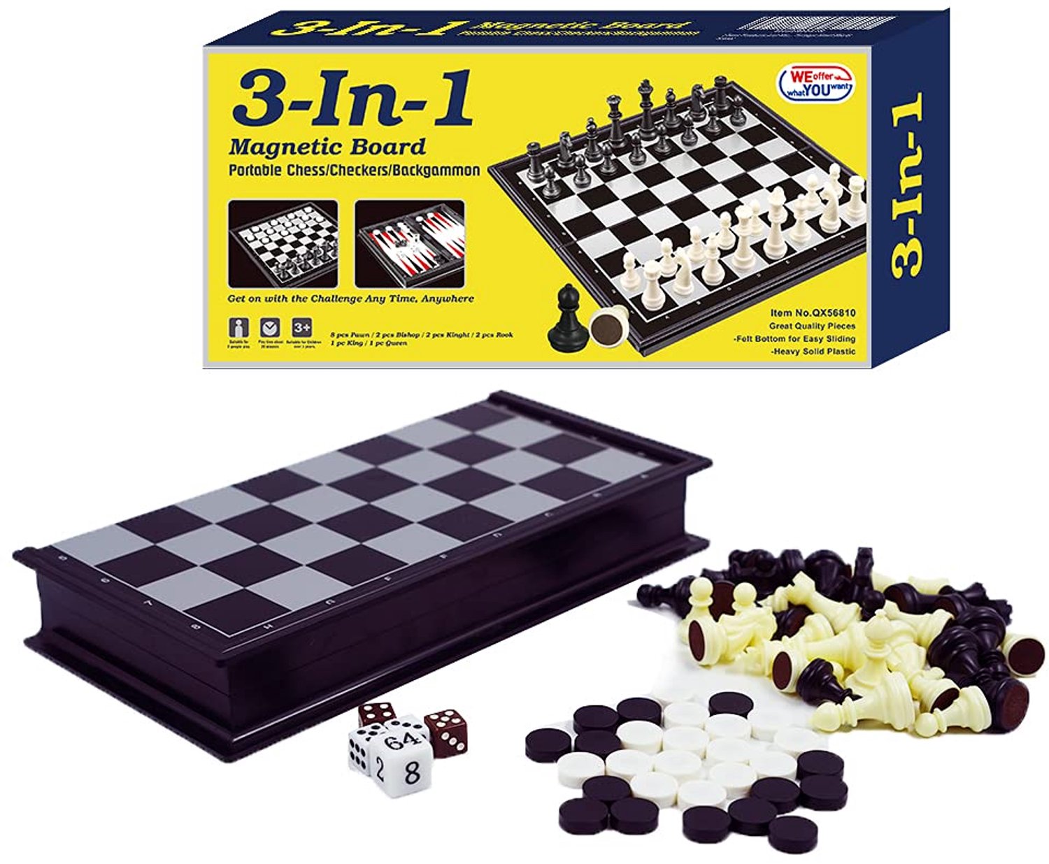 3-in-1 Magnetisch Reisbordspel voor Schaken, Dammen en Backgammon