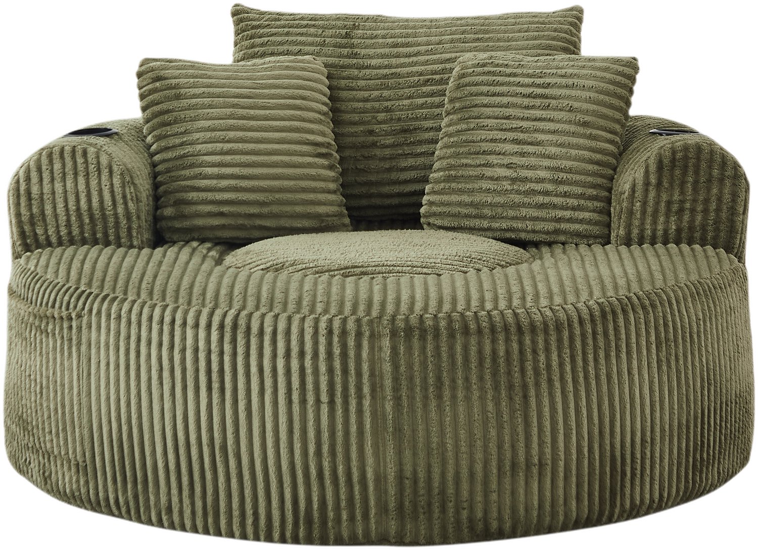 REDOM Ronde zitzakstoel 142x142 cm - Ribstof met 3 kussens, 2 bekerhouders en zijvakken - Groen