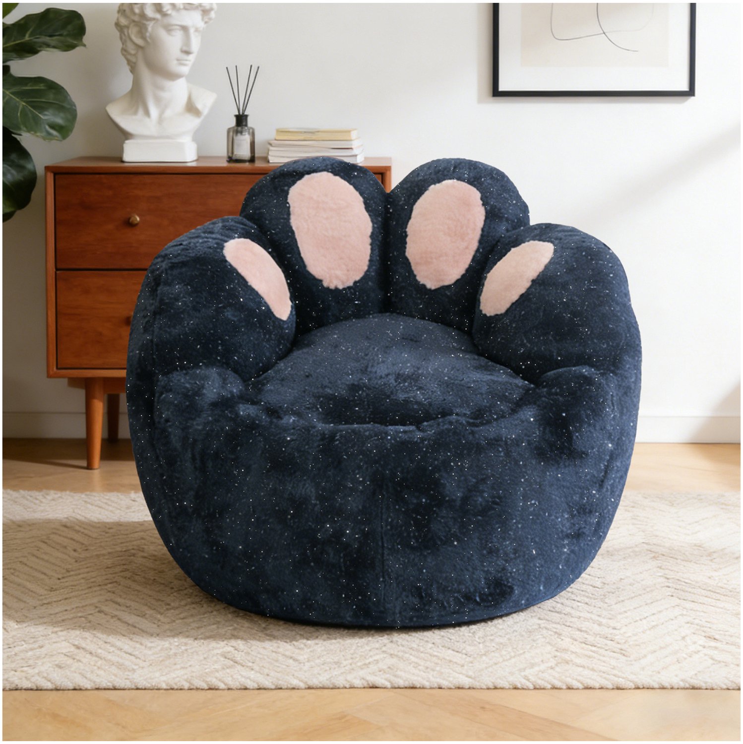 Wishdor Fauteuil in pootafdrukvorm - Brede zitting met zachte rondingen - Organisch ontwerp met subtiele glinstering - Voor woonkamer leeshoek en creatieve ruimte - Blauw - 90 x 90 x 75 cm