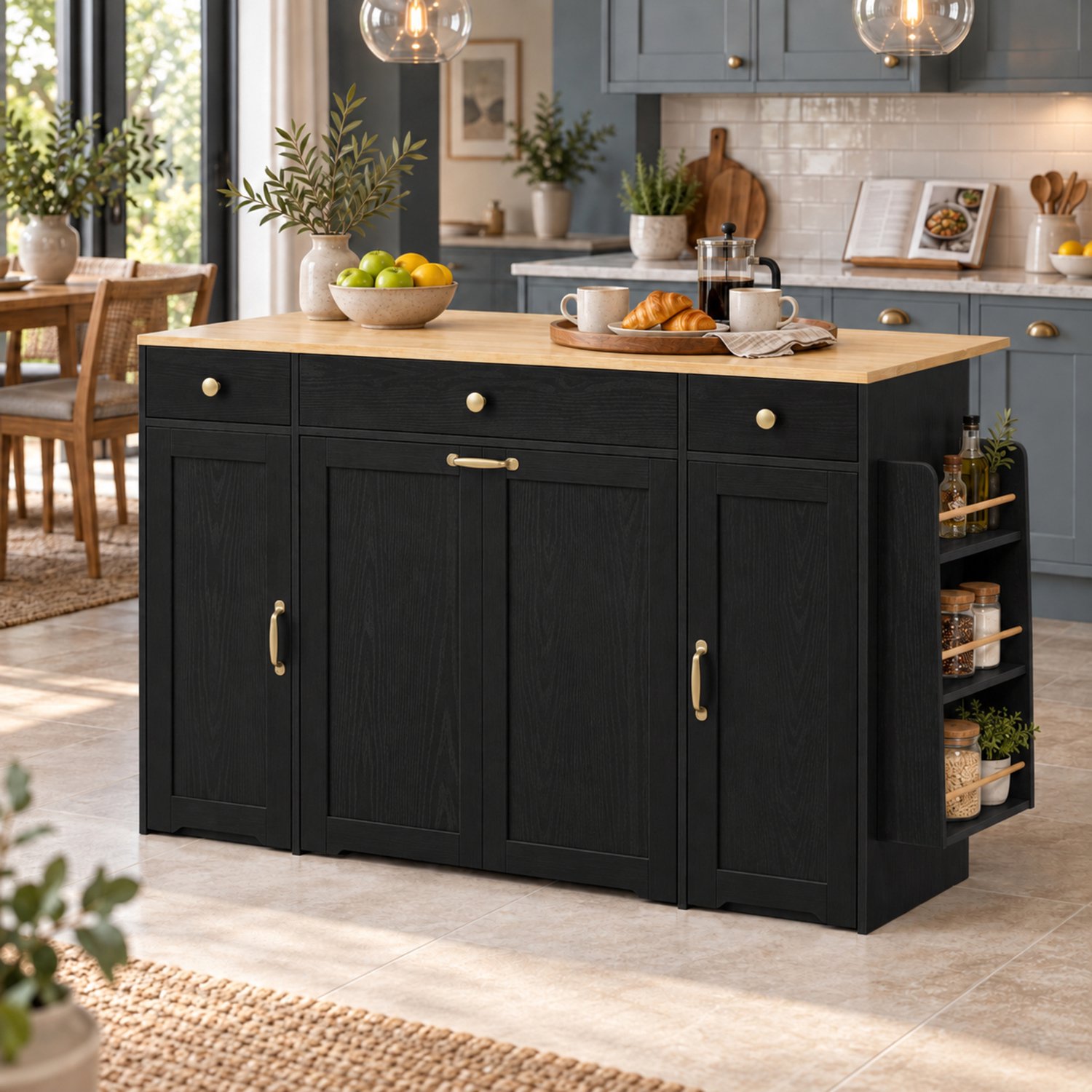 HAUSS SPOLE Dressoir - 3 Laden En 2 Deuren - Opbergruimte Voor Keuken En Eetkamer - Mdf - Zwart En Naturel - 136x65x90 Cm Zwart en naturel houtkleurig