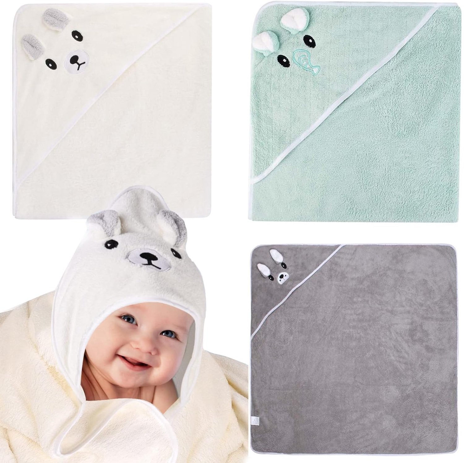 Set van 3 Zachte Baby Badhanddoeken met Capuchon