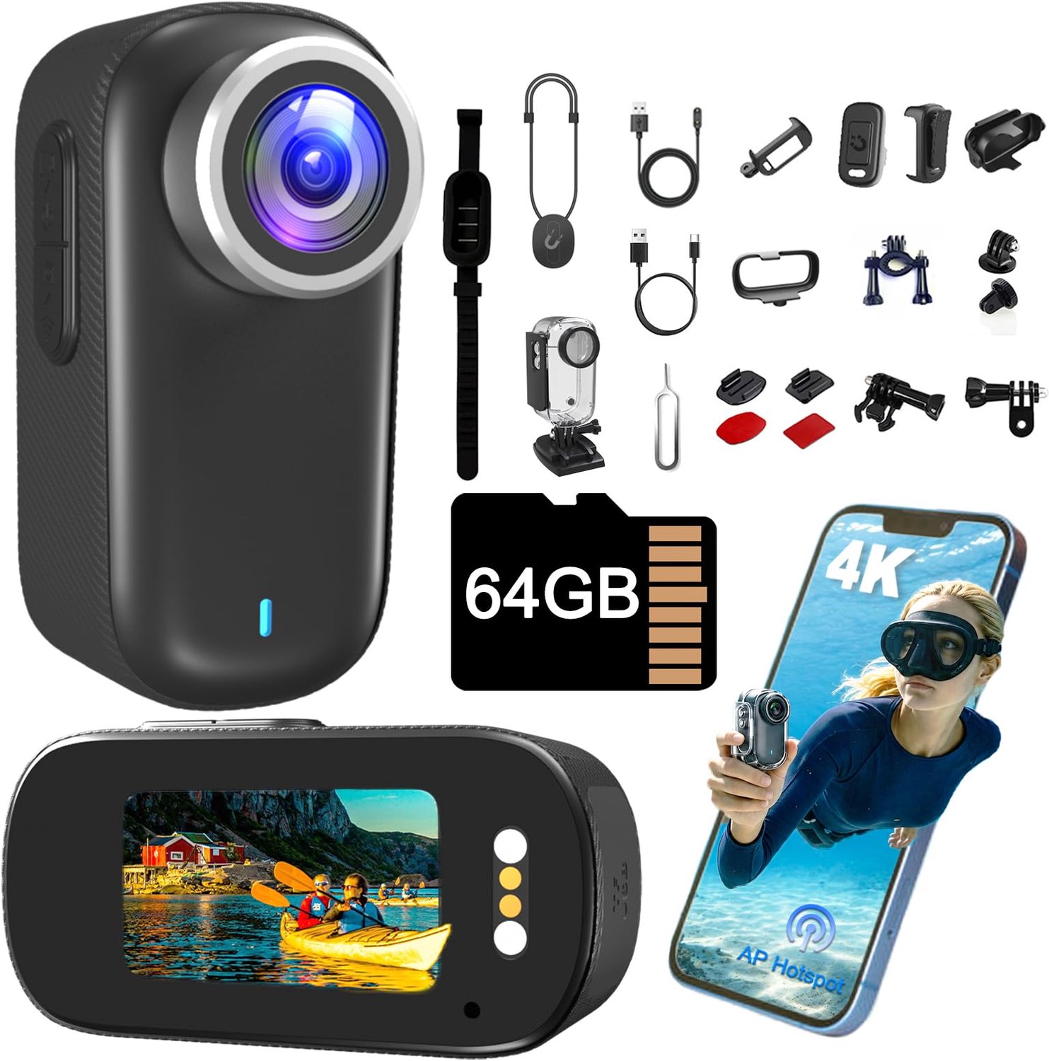 4K Mini Body Camera met 64GB Geheugenkaart