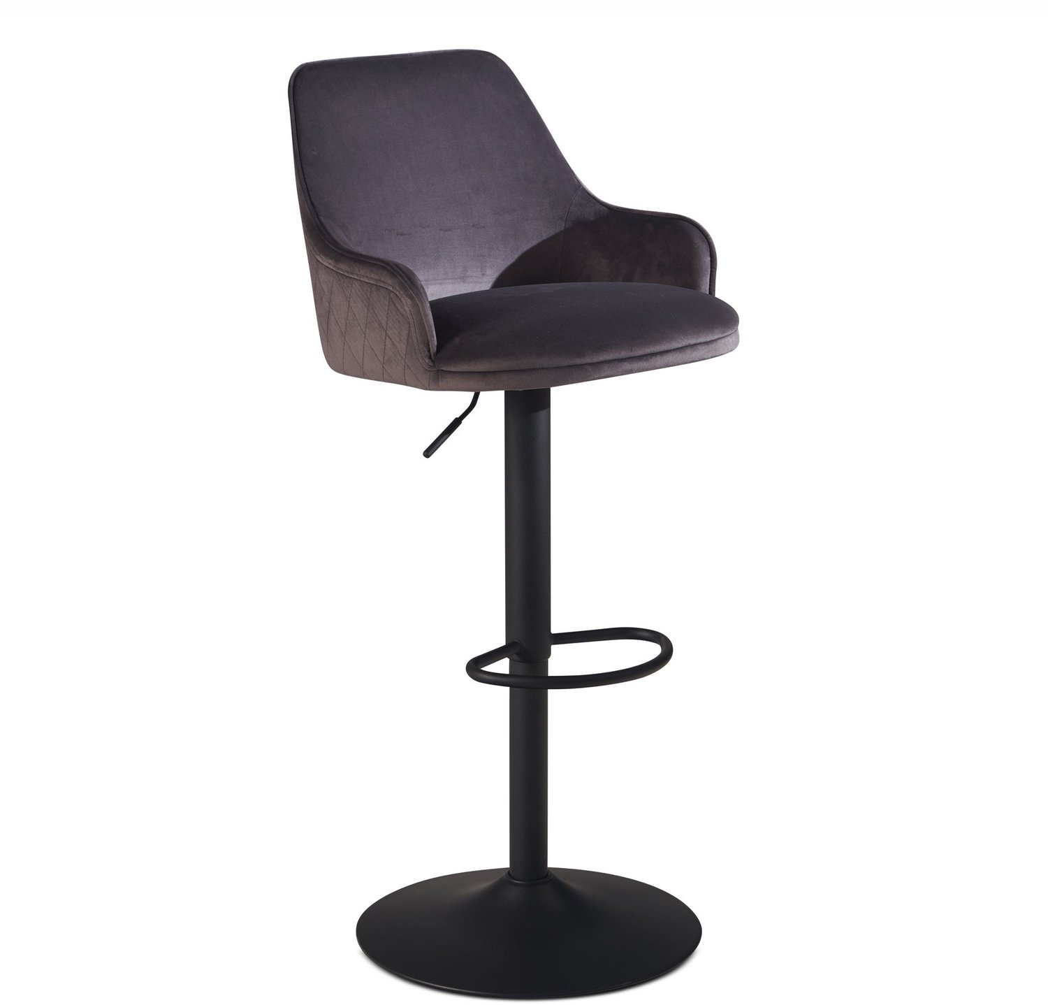 Cosmo Casa Barkruk - Grijs fluweel - Verstelbaar - Met armleuningen - Zithoogte 84 cm
