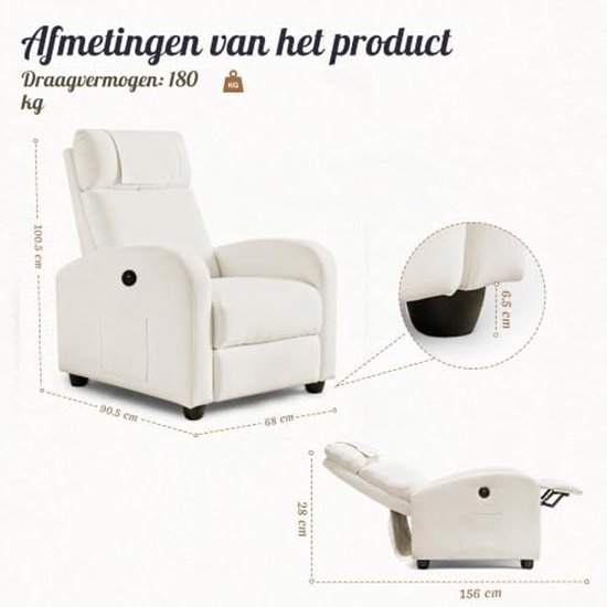 Verstelbare Recliner Stoel met USB Oplaadpoort en Voetsteun — afbeelding 2