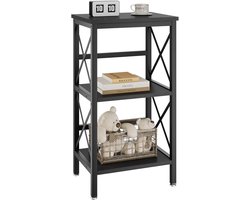 Boekenkast met 3 Niveaus, Opslagrek voor Planten en Magnetron, Stalen Frame voor Woonkamer, Keuken en Kantoor, Industrieel Ontwerp 40×29×75CM Zwart HST008B