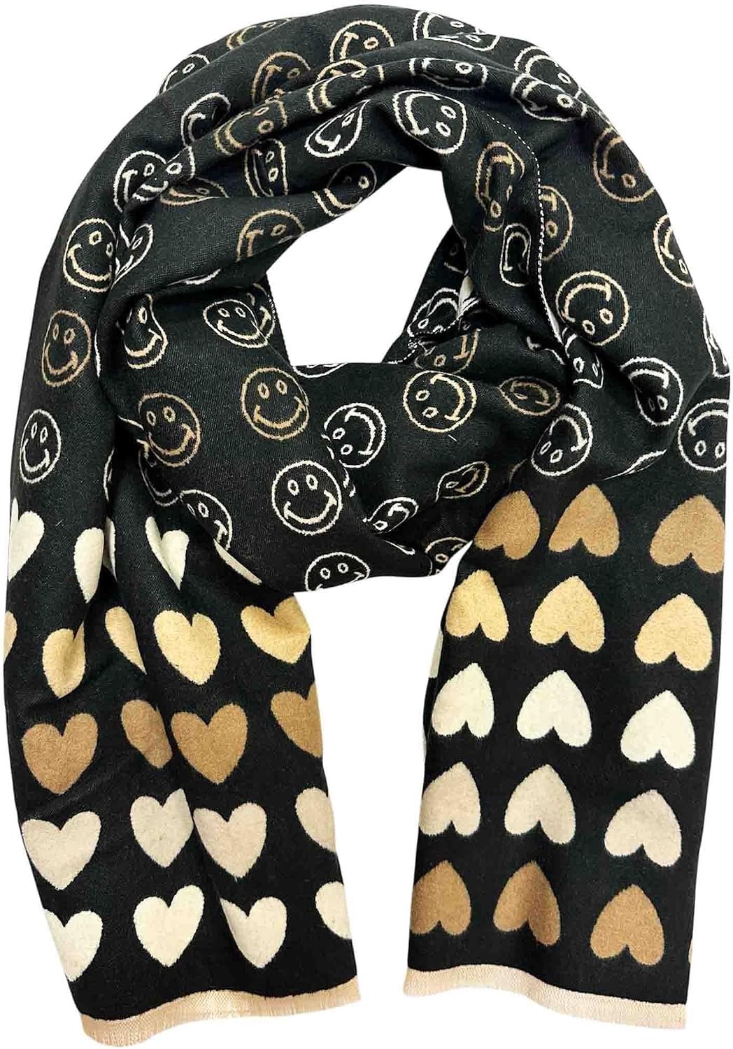 XXL Smiley Love Hart Patroon Omkeerbare Sjaal Gebreide Sjaal Warme Winter Sjaal Fashion Doek Herfst Lente Stola Wol - ShopVlot