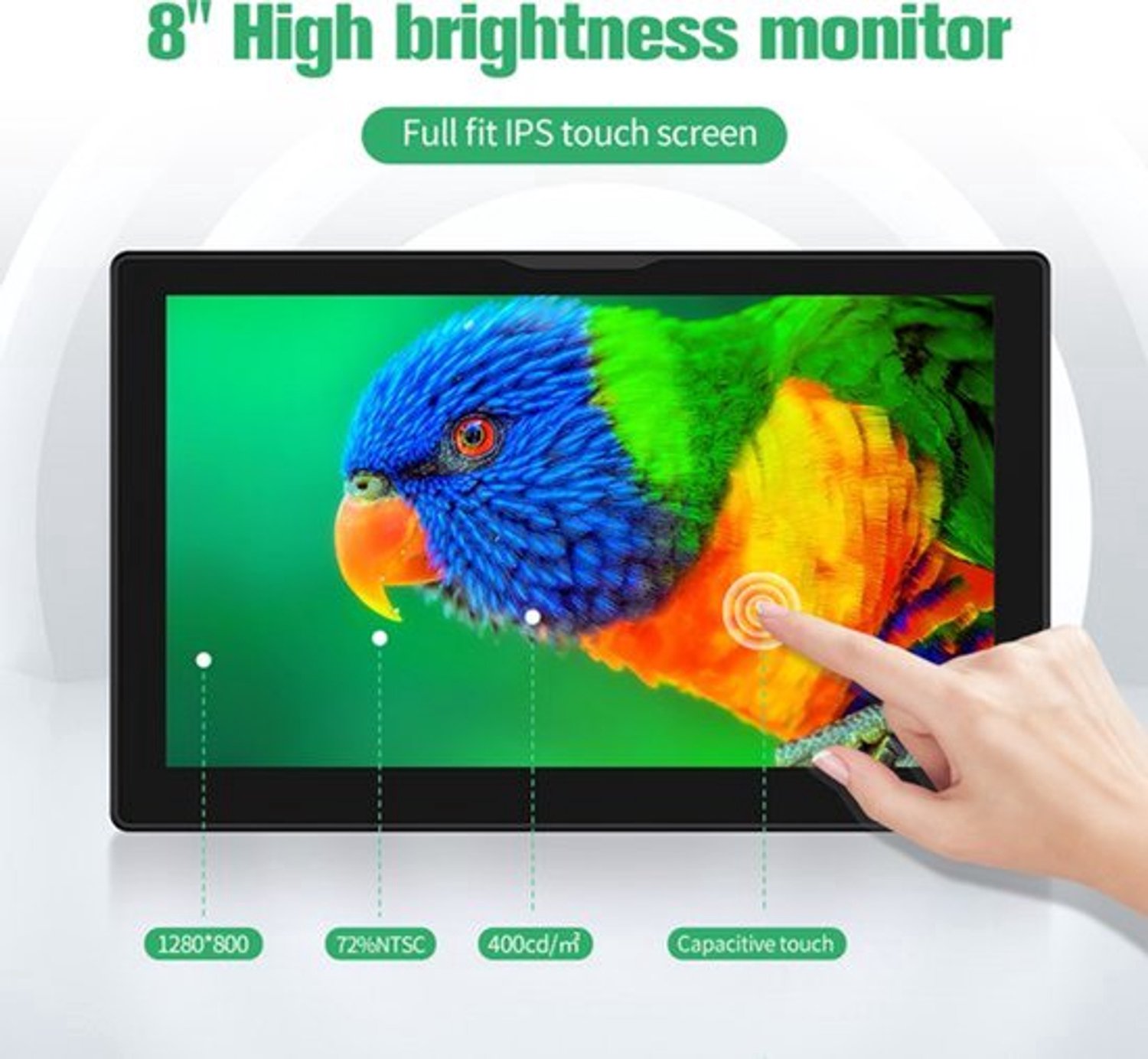 Raspberry Pi Monitor 8 Inch - Oranje Banaan Pi HDMI Scherm - 1280x800 Resolutie - IPS Paneel - Touchscreen Display