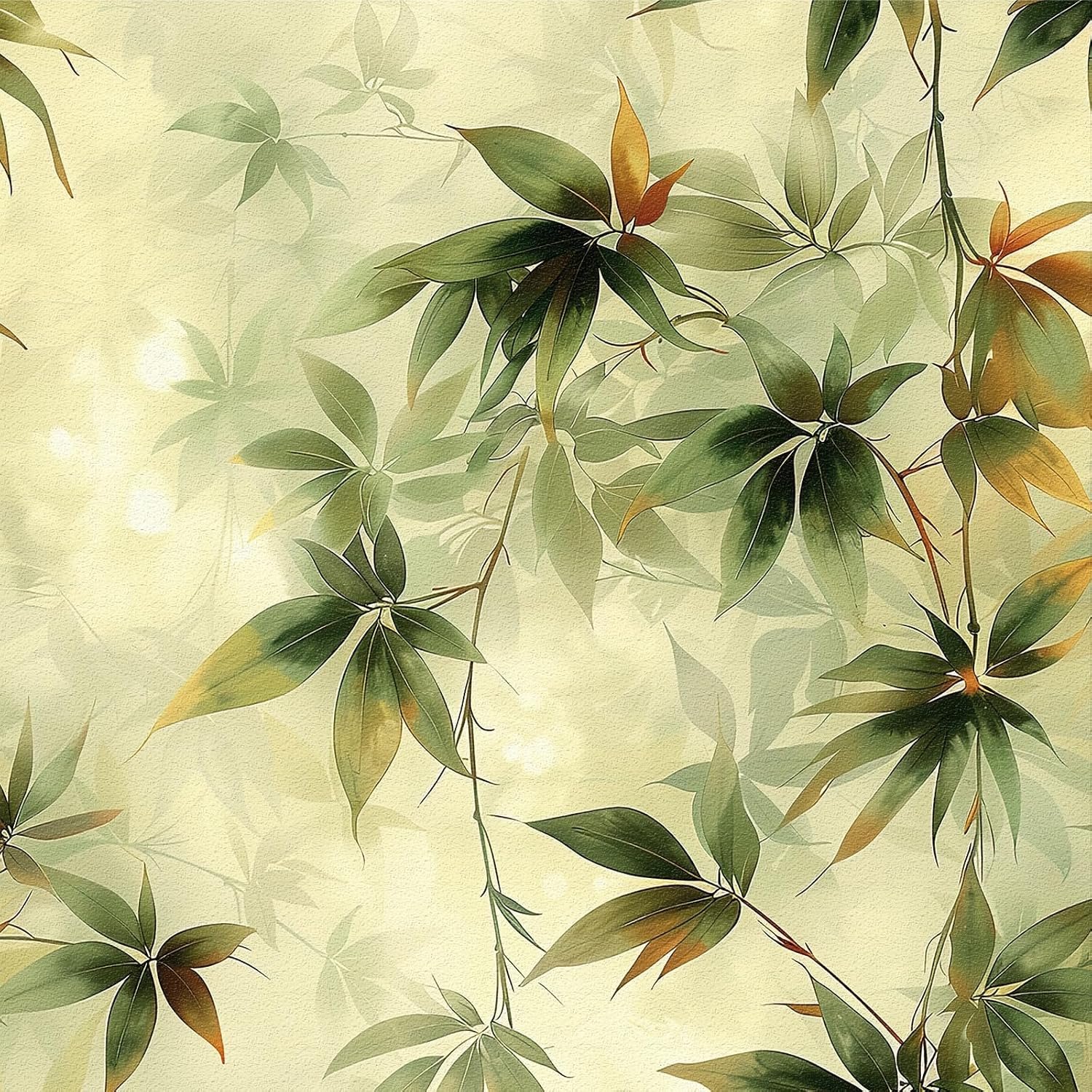 Self-Adhesive Wallpaper Green Leaves 44 x 500 cm Green Beige Plants Boho Wallpaper Furniture Film Self-Adhesive for - ShopVlot