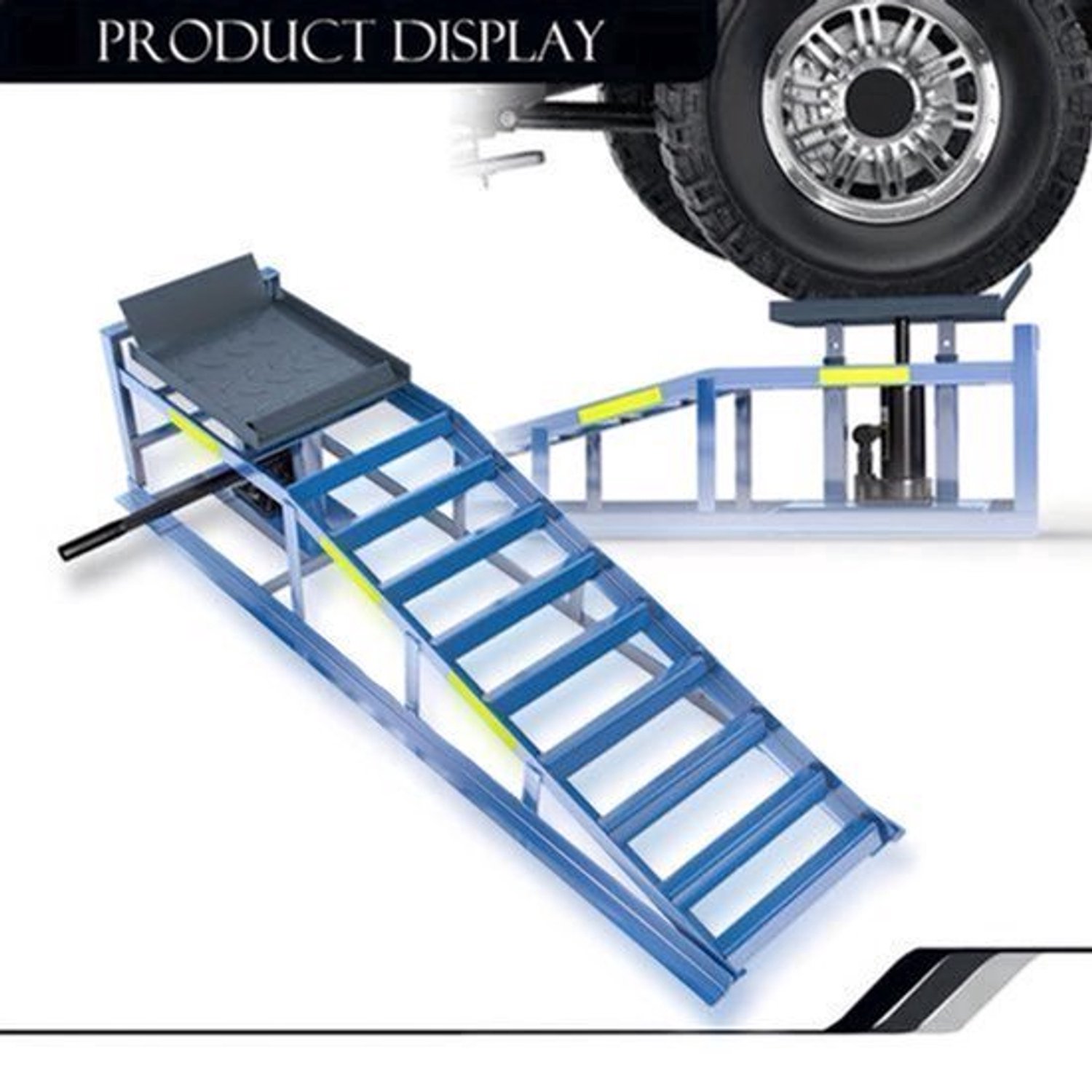 Hydraulische Autobrug – Autohefbrug – Autolift – Wagenlift – Hydraulische Ramps – Verstelbare Hoogte – Reflecterende Strepen – Veiligheidsborgpennen