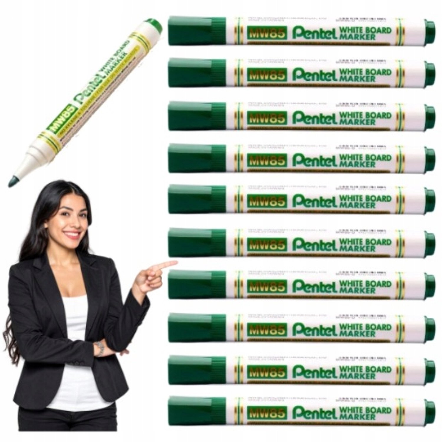 Pentel MW85 Groene Whiteboard Markers - Set van 10 stuks, 1.9mm
