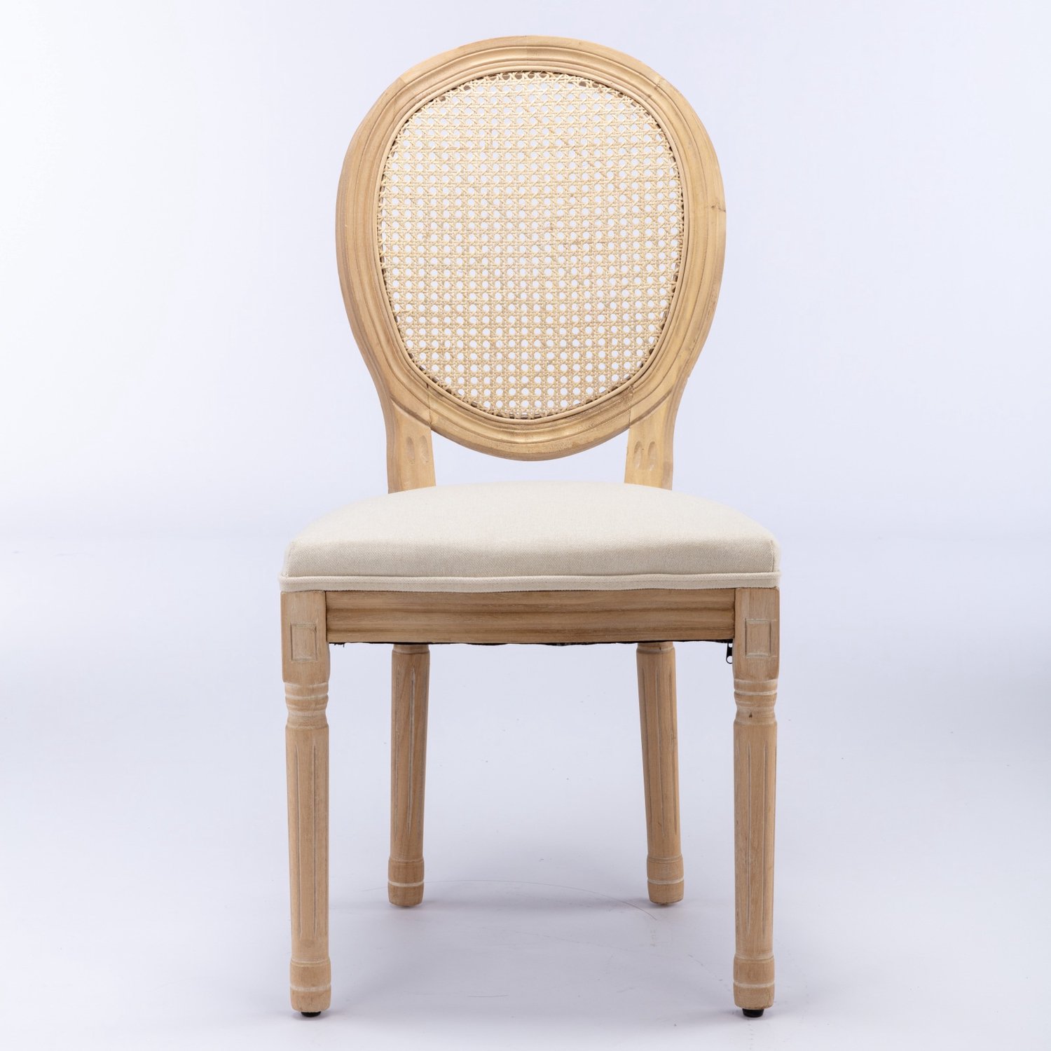 SONNENH Eetkamerstoelen set van 2 met rotan rug en houten frame - Franse stijl - Beige