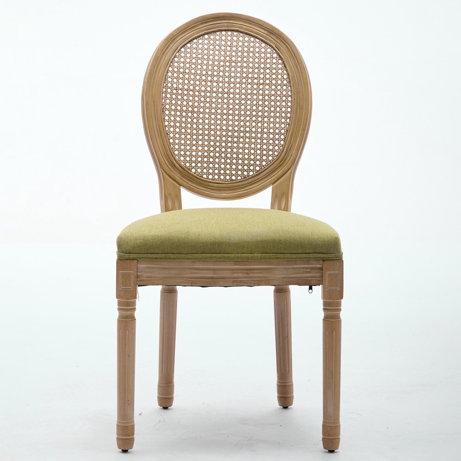SONNENH Eetkamerstoelen set van 2 met rotan rug en houten frame - Franse stijl - Olijfgroen