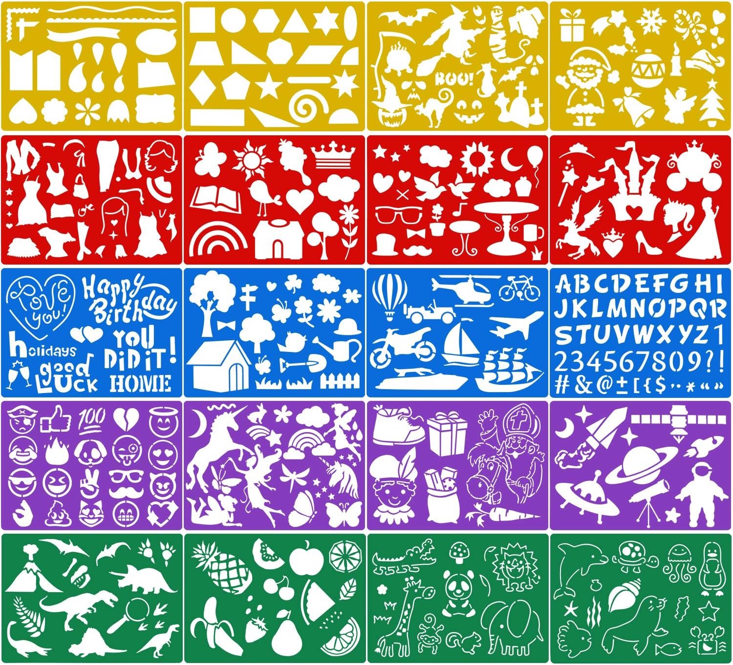 SnelShoppen - 20 Kleurige Teken Templates voor Kinderen, Plastic Schilder Stencils, Feestdagen, Verjaardag, Halloween, Kerst, Dino Party, Creatief Spe