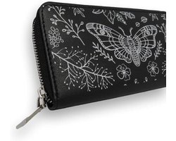 Ro Rox Deathmoth Wallet - Gothic Moth & Floral Black Zipper Wallet for Men and Women, Black - ShopVlot