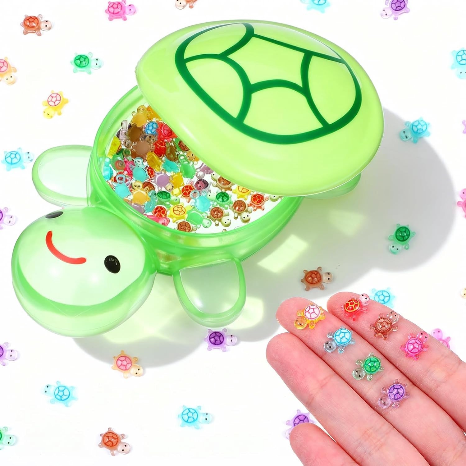Miniatuur Schildpadden Set van 200 Stuks met 1 Grote Luminous Schildpad - Kleurrijke Decoraties voor Aquariums, Tuinlandschappen en Poppenhuizen